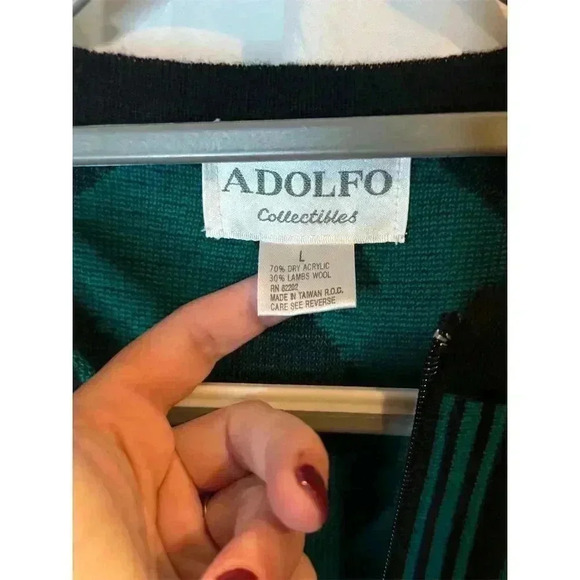 Adolfo Women's Argyle Cardigan Sweater Green Size M - Picture 7 of 8